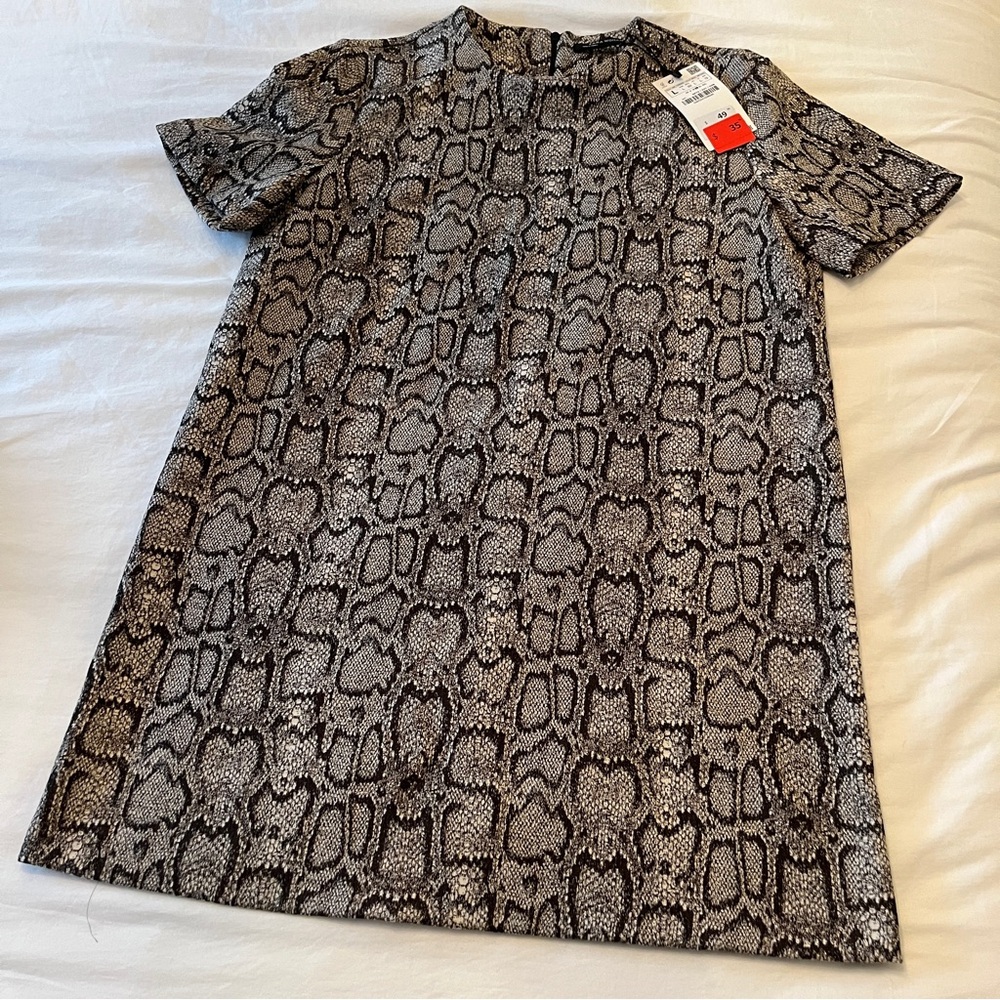 Zara Black and Gray Snake-Print Mini Dress